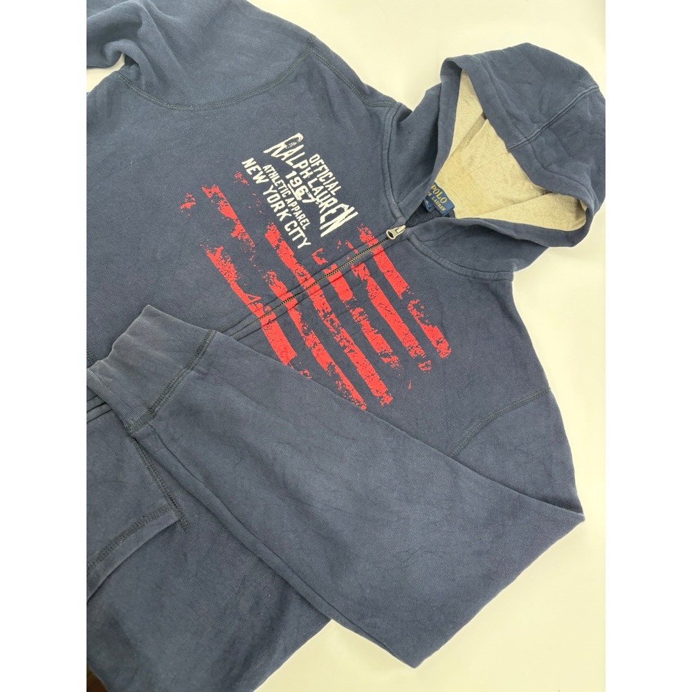 Polo Ralph Lauren Mens XL Navy Blue American Flag Full Zip Hoodie Sweatshirt